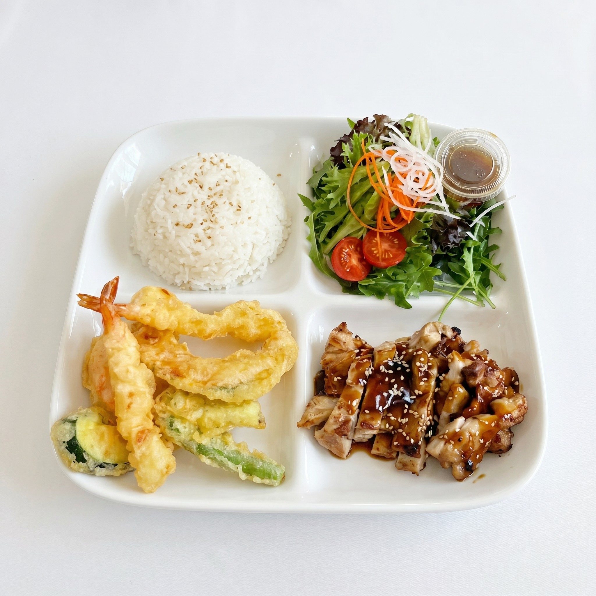 Chicken Teriyaki, Mix Tempura & Spicy Tuna Roll.